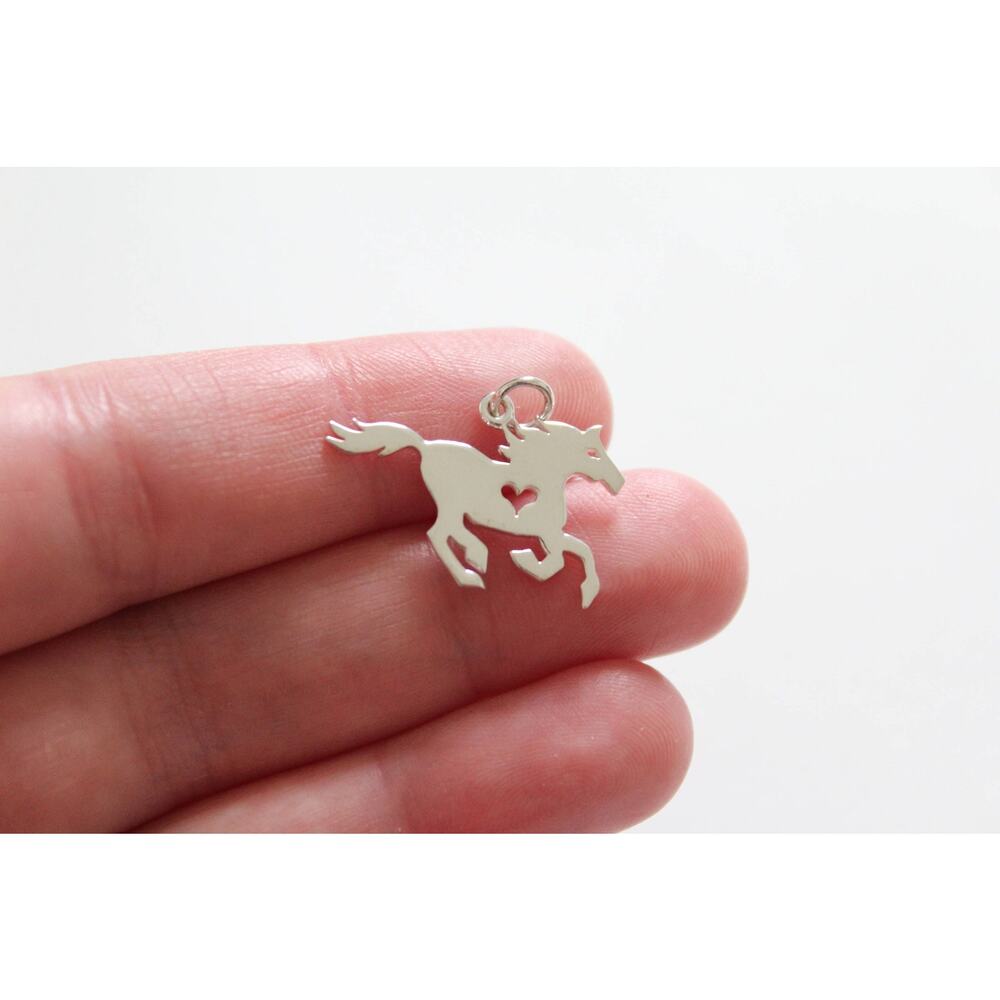 Sterling Silver Horse Pendant, Silver Horse Pendant with Heart, Stallion Pendant